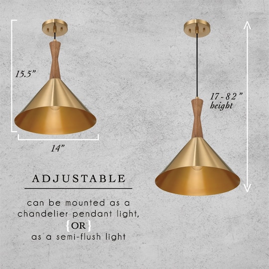 Hello Honey® Axel Brushed Gold Mid-Century Modern Metal & Natural Stained Wood Ceiling Light
